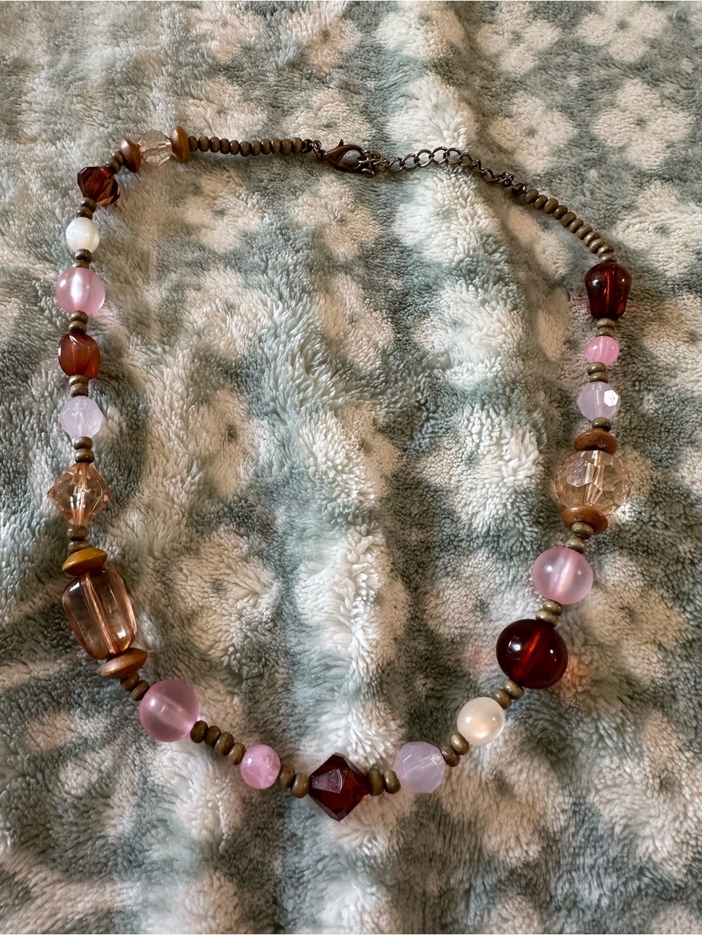 Handcrafted Pink and Brown Beaded Necklace